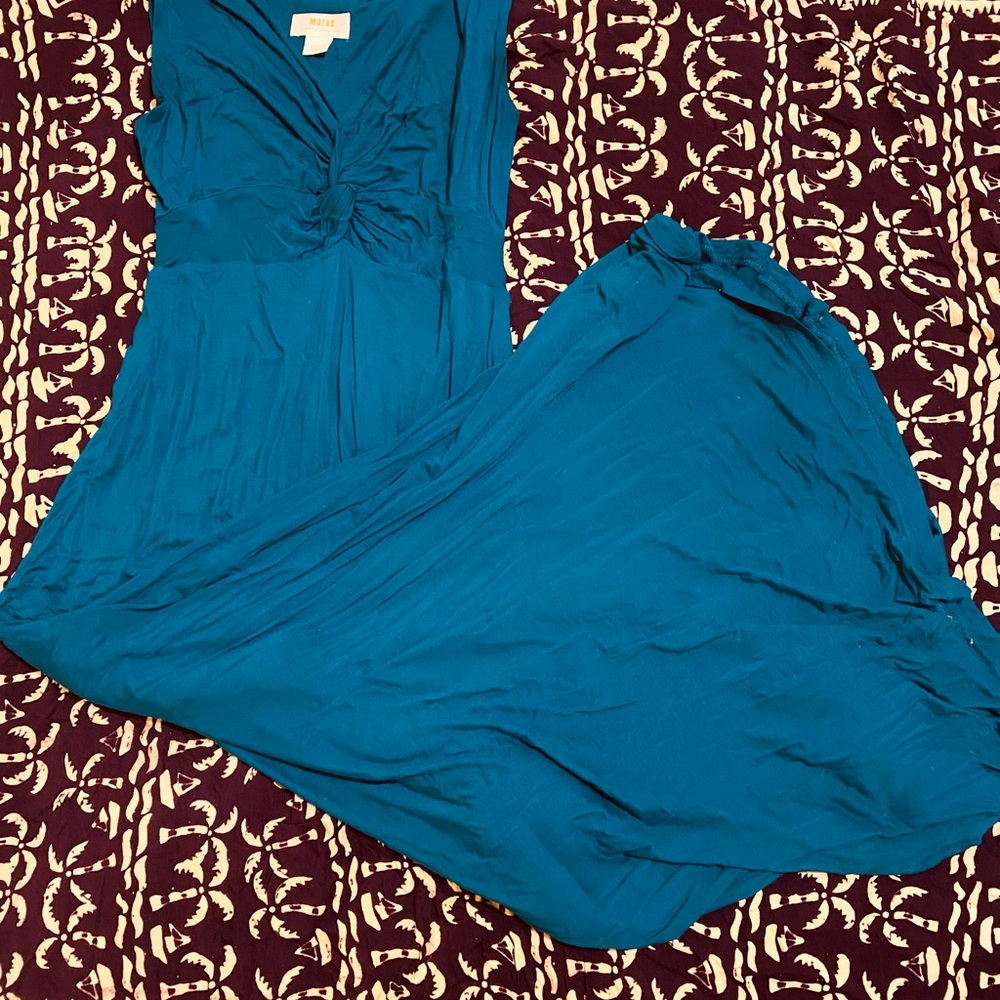 Anthropologie Blue Asymmetrical Sundress V-Neck Sleeveless